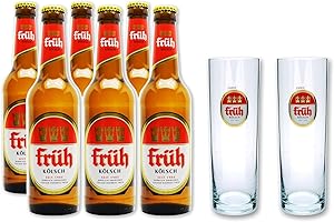 UOOTPC Früh Kölsch Vielfalt mit 6x0,33 L Bierflasche Kölsch und 2 Stück Gläser 0,2l