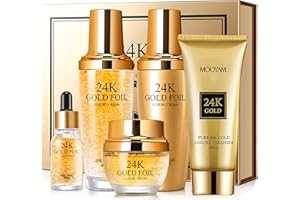 NUAL Kit de Lujo 24 K de 5 productos con Oro - Tratamiento Facial de cosmetica, cosmetica facial para todo tipo de pieles. Fórmulas Coreanas cargadas de ingredientes activos – Puro Lujo para tu piel