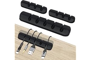JEAL23 Pack 4 PCS Organizador Cables de Silicona | Clips para Cables Autoadhesivos | Recoge Cables. (Negro)