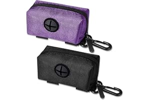 AUXSOUL 2 Pezzi Porta Sacchetti per Cacca di Cane, Dispenser di Rifiuti per Animali Domestici per Guinzaglio,Universale con Gancio(Nero e Viola)