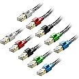 Cat 8 Ethernet Cable 10ft 10-Pack Multi Color, Nylon Braided High Speed Heavy Duty Network LAN Patch Cord, 40Gbps 2000Mhz RJ45 Flat Internet Cable Shielded in Wall, Indoor&Outdoor for Modem/Router/PC