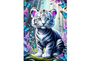 DPHERO Cute Tiger Diamond Painting Kits for Beginners Adults,5D DIY Flowers Diamond Art Kits,Round Full Drill Butterfly Diamond Painting Art,DIY Painting by Numbers Diamond Art Painting 12x16 inch