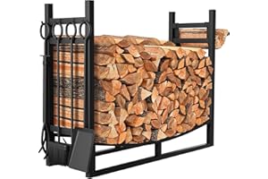 AMAGABELI GARDEN & HOME Amagabeli Porte Bûches de Cheminée avec 4 Outils 90cmx78cmx33cm range bûches pour intérieur et extérieur robuste support de support d'allumage pour étagère à bûches en bois