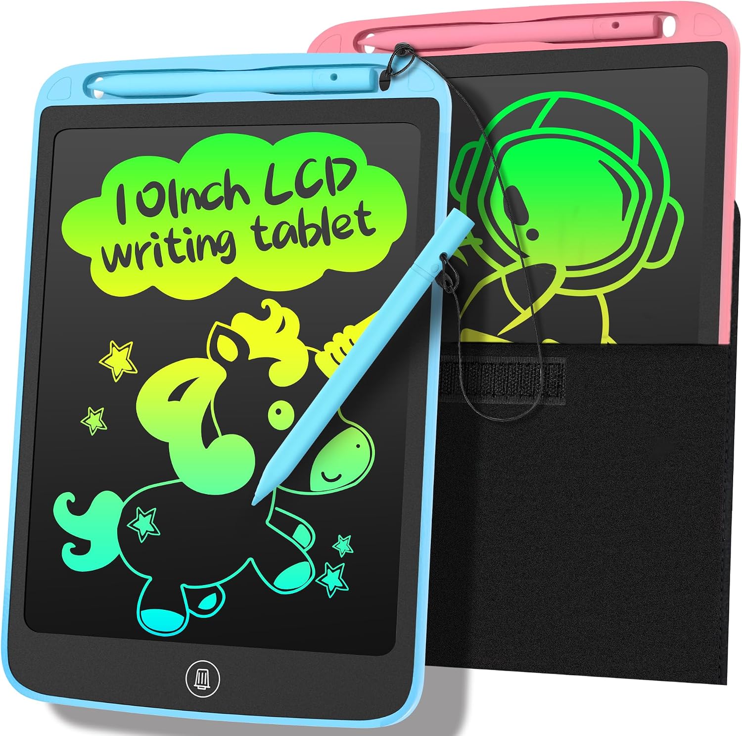 LEYAOYAO 2 Pack LCD Writing Tablet 10inch with Bag - Colorful Screen Doodle Pad Drawing Board Learning Educational Toy - Gift for Kids 3-6 Years Old Girl Boy(Blue+Pink)