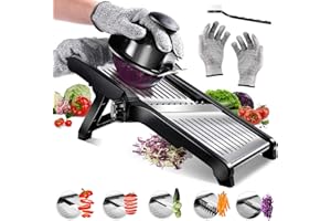 Gemüsehobel Mandoline, Masthome Verstellbar Edelstahl Gemüsehobel, 5-in-1 Gurkenhobel Dünne Scheiben, Multifunktion Gemüseschneider mit 1 Anti-Schneid-Handschuhe,1 Reinigungsbürste