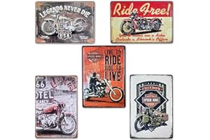 BOEMY Boemy Confezione da 5 piastre per moto in metallo stile Classic e Speed King | Set di 5 distintivi vintage | Decorazione da parete per moto retrò per soggiorno, bar, officina, ufficio | Misura 2