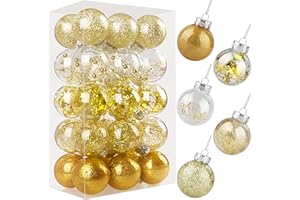 ESVYIT Bolas de Navidad Doradas Transparentes 6 cm 30 Piezas, Bolas Arbol de Navidad Adornos Arbol Navidad Plástico Irrompible, Adornos Navideños Arbol para Decoracion Navidad Interior y Exterior