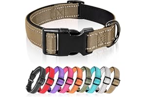 HEELE Collier Chien, Collier Réfléchissant pour Chien, Collier en Néoprène Doux, Rembourré et Respirant en Nylon, Ajustable pour Les Chiots Petits Moyens et Grands Chiens, Marron, L