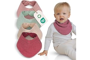 furora BABY Musselin Halstuch Baby Mädchen & Jungen, bio Baumwolle OEKO-TEX: Set (4 Stück) Dreieckstuch Baby Winter + Sommer | Lätzchen Baby Neugeborene- Kinder 4 Jahre: weich saugfähig