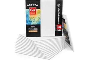 ARTEZA Canvas Panels 6X6 Inch, Pack of 14, White Blank, Cotton, 12.3 Oz Primed, 7 Oz Unprimed, Acid-Free, for Acrylic & Oil Painting, Professional Artists, Hobby Painters & Beginners