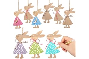 Queekay 6 Pcs Easter Wooden Rabbit Ornaments Hanging Easter Bunny Rabbit Cutouts Cute Wooden Bunny Cutout DIY Wooden Rabbit Decor Wood Easter Bunny Decor Crafts for Party Home Garden Tree Decorations
