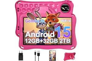 DEERTIME Tablet Para Niños 9 Pulgadas Android 15 Gemini AI, 12GB RAM+32GB ROM(TF 1TB),Octa-Core, 5G WiFi 6, GMS Certified, BT 5.0, 8+5MP, 5000mAh,Widevine L1,BT5.0,Control Parental Tablet con EVA Funda-Rosa