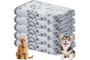 Omtofo 5 Piezas Manta Perro Suave Lavable, Franela para Gatos, para Mascotas Pequeñas Y Medianas, Manta para Perros CáLido Y Esponjoso, Lindo Diseño De Huella De Pata, 60 × 40cm, Gris (60×40cm)