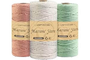 AHPYEUHK Fil Macramé 3mm Corde Macramé 3 Rouleaux Cordons pour Macramé Naturel De 300m pour Crocheter Bricolage Décoration,DIY Suspension Murale,Suspension Plantes (Rose + Beige + Vert Clair)
