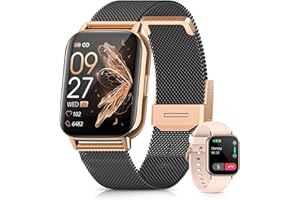 BANLVS Smartwatch Donna Chiamate Bluetooth 5.3, Smartwatch Orologio con Cardiofrequenzimetro SpO2 Sonno Fisiologia Femminile Molte modalità Sportive Notifiche Messaggi Calorie iOS Android Nero Oro