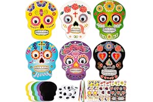 BOOMTOP 12 Pack Day of The Dead Craft Kits - Halloween Skull Craft Set for Kids - DIY Paper Crafts with Ribbon for Day of The Dead Decoration