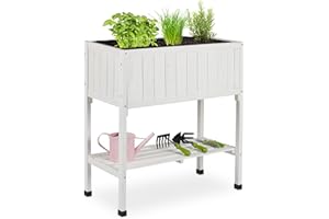 Relaxdays Fioriera Rialzata in Legno di Abete, H x L x P: 80 x 74 x 38 cm, Aiuola Alta per Giardino, Balcone, Bianco