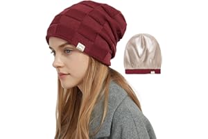 Hat Hut Cappello Invernale da Donna da Uomo, Berretto Foderato in Raso Seta, Caldo Berretto da Sci Unisex Cappello in Maglia Slouch Beanie