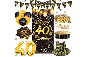 WenmthG 40 Geburtstag Deko Männer Frauen, 40. Geburtstag Deko Set mit Banner, Luftballons, Servietten, Luftschlangen, Tortendeko, Girlande, Konfetti - Geburtstagsdeko 40 Jahre Mann Frau, Schwarz Gold