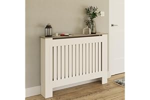 GFW Longslow Medium White Radiator Cover Slatted Wood Design Top Shelf Display Living