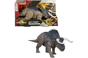 Mattel Jurassic World: El Renacer, Nasutoceratops Rugido salvaje, Dinosaurio con ataque de mordisco en múltiples direcciones y sonido controlado con la cola, diseño articulado y juego digital, JGC81