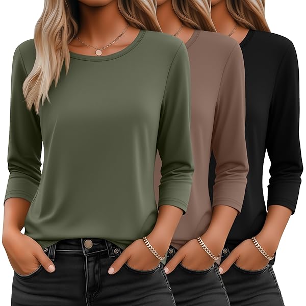 Cuptacc Shirt met lange mouwen voor dames, ronde hals, 3/4