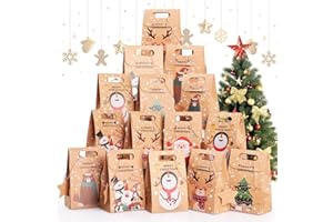 Bighan 24 Pezzi Scatoline Confezioni Regalo Natale, Scatoline per Bomboniere Natalizie, Scatole di Carta in Carta Kraft per la Festa di Natale per Confezioni Cioccolato Biscotti Dessert