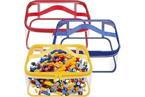 PURPLE STAR 3 Pcs Toy Storage Bags-Clear PVC Organizing Bags with Double Zipper-Reusable Waterproof Toy Container with Handle-Travel Case Pouch for Building Blocks, Puzzle, Balls, Pretend Play Toys