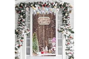 Irenare Christmas Door Cover Decorations Merry Christmas Front Door Cover Christmas Door Banner Fabric Glitter Wood Props Xmas Snowflake Hanging Door Wrap for Photo Booth Props Party (Snowman Style)