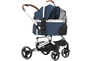 Blahoo Dog Trolley 2-in-1 Dog Buggy Dog Box Transport Bag Foldable up to 20 kg Pet Buggy with Mesh Windows & Cat Buggy for Small Dogs Cats (Dark Blue)