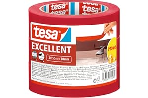 tesa Nastro per Mascherature Excellent - Nastro adesivo da pittura in carta sottile per lavori di verniciatura - Per tutte le tinte, vernici e smalti - Uso interno - 50 m x 50 mm