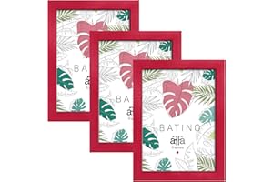 aFFa frames, Batino, Confezione da 3 Portafoto di legno, Luce, Rettangolo, Con vetro acrilico frontale, HDF Backing, Rosso, A4, 21x29,7 cm