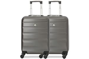 Aerolite ABS Juego De 2 Maleta Equipaje De Mano Cabina Rígida Ligera Con 4 Ruedas, Gris (Charcoal)