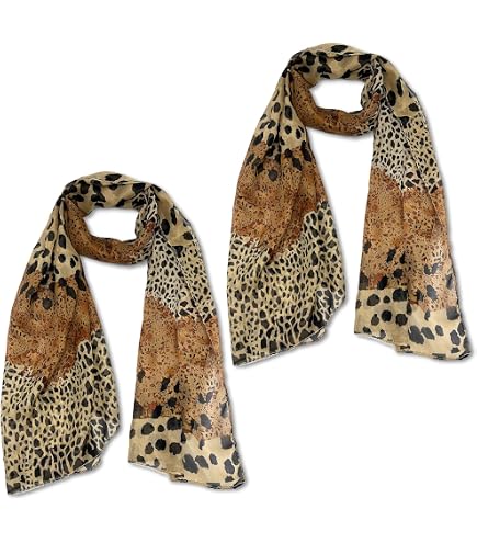 SHTGOI Leopard Schal Chiffon Seidenschal Stola Damen Sommer Leicht Animal Print Elegante Hochwertiges Seidentuch Halstuch Lange Tücher Deko
