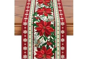 Artscope Runner da Tavolo per Natale 40x140cm, Decorazioni a Tema Natalizio per del Tavolo da Pranzo Cucina Feste Fattoria (Fiocchi di Neve e Fiori di Natale)