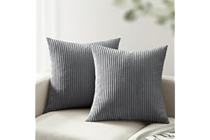 mosayt Federe Cuscini Divano 45 x 45 cm Copricuscini Grigio Scuro in Velluto a Coste, Copri Cuscini Decorativi Camera da Letto per La Casa, Federa Cuscino Morbido Quadrato 2 Pezzi