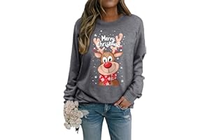 WIEIYM Christmas Sweatshirt Women Reindeer Graphic Print Jumper Long Sleeve Shirt Unisex Pullover Causal Crewneck Sweat Tops for Women/Men S-XXL