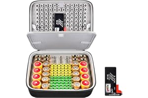 AGAINMORE Hart Batterie Organizer Aufbewahrungsbox, Doppel Schichtiger Batterie Tragebehälterhalter mit Batterietester für 204+ Batterie Variety Pack AA AAA 9 V C D 3 V Lithium CR2032 CR2450 CR2016 (nur Tasche)