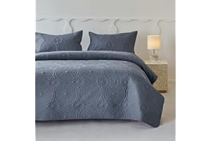 Simple&Opulence Quilted Bedspreads King Size-3 Pcs Soft Reversible Microfiber Bed Spread Coverlet,Floral Embossed Bed Throw Set with 2 Pillowcases for Bedroom Decor,240x260cm,Blue Grey