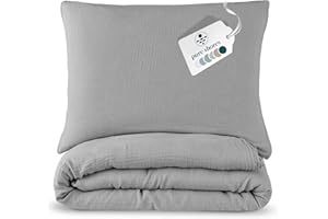 ‎PURE SHORES pure shores - Musselin Bettwäsche 135x200 | Bettwäsche 135x200 Baumwolle | Bettwäsche-Sets | 100% Bio mit GOTS | Reißverschluss | Bettwaren | Bedding Set | 1 Kissen | Hellgrau