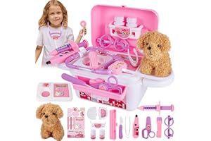 HYAKIDS Valigetta Dottore Bambini Kit Veterinario con Peluche Cane, Gioco Dottoressa Bambina, Giochi di Imitazione Dottore Giocattolo per Bambini Bambino 3 4 5 6 Anni