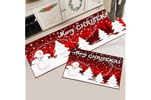 Hoimlm Set di 2 tappetini da cucina di Natale, tappeti natalizi lavabili antiscivolo per corridoio, soggiorno, cucina, Lavanderia (Natale Rosso C, 43x150 cm+43x75 cm)