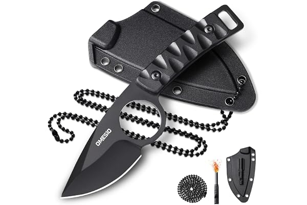 Omesio M-DY11 Neck Knife 8CR13MOV Drop Point EDC Kydex | Kompakt EDC-halskniv med 8CR13MOV-stål, Kydex-slida, PP-handtag, snodd och visselpipa för camping