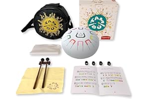 JUEGACONMIGO Stalowy bęben językowy tambú, 20 cm, 11 dźwięków, handpan, metalowy instrument perkusyjny, matowy biały