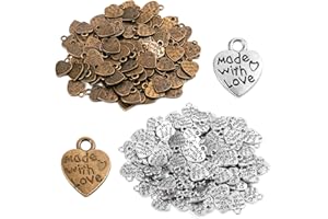HAOSELL 200 Stück Antique Herz Charm Made with Love Charm Anhänger Handmade knöpfe Metall Label Hand Made DIY Handwerk Schmuck Herstellung Zubehör Basteln Dekorationen Silber + Kupfer Color