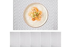 TERAFEELS Silver Place Mats for Table 6 - Heat Insulation Washable PVC Table Placemats 45 x 30 cm Silver9706