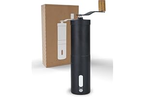 Lambda Coffee® Molinillo de café manual de acero inoxidable y madera | Con molinillo cerámico de regulación continua | Molinillo cafe manual | ajuste preciso de la molienda | Coffee grinder