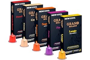 New Grano Milano Variety Pack Coffee Capsules - 50 Aluminium Coffee Pods Compatible with Nespresso Original line, Medium & Dark Roast, Made in Italy