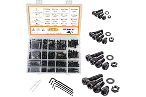 HVDHYY Zestaw 945 śrub M2, M3, M4, M5, śruby ze stali węglowej, nakrętki i podkładki, zestaw czarnych śrub z łbem sześciokątnym, z pudełkiem do przechowywania