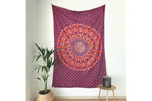 MOMOMUS Tapiz Mandala para la Pared - Arte Mural Indio en Tela 100% Algodón - Ideal como Tapiz de Pared Aesthetic o Tapiz Decorativo de Pared con Colores Vivaces - Rojo, 135 x 210 cm